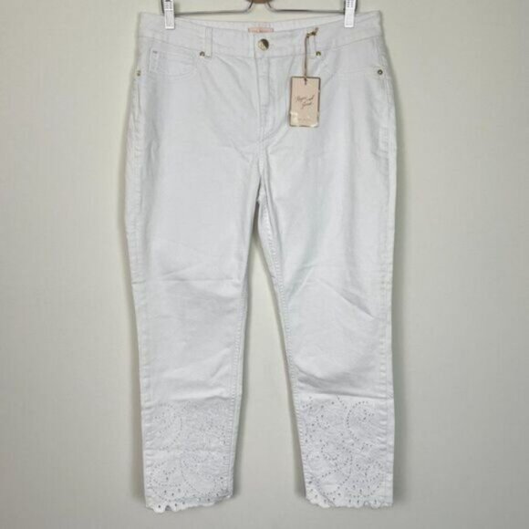 Ted Baker Marriaa Embroidered Hem High Rise Skinny Ankle Jean White Plus Size 34 - Picture 2 of 16